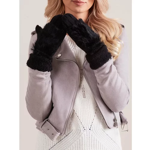 Fashionhunters Black gloves with fur