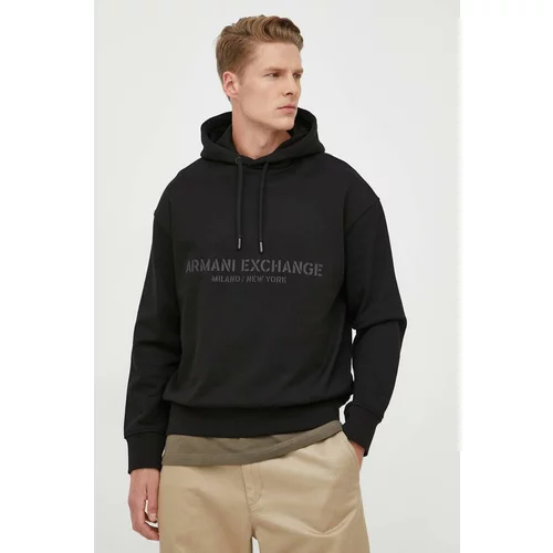 Armani_Exchange Bombažen pulover moška, črna barva, s kapuco