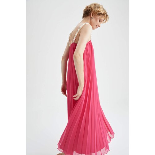Defacto Nihan Peker Design Pearl Detailed Strap Pleated Midi Dress Slike