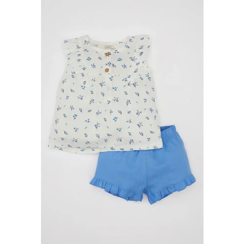 Defacto Baby Girl Floral Poplin Sleeveless Blouse Shorts 2-Piece Set