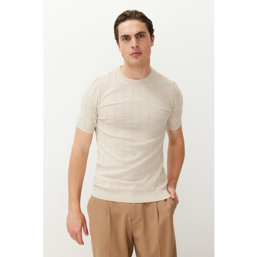 Trendyol Beige Slim-Tight Fit Crew Neck Basic Knitwear T-shirt Cene
