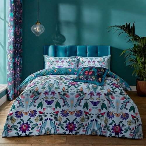 Catherine Lansfield Modra posteljnina za zakonsko posteljo 200x200 cm Mya Tropical Floral &amp;ndash; Slike