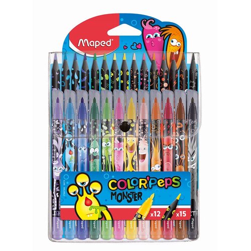 Maped Set Monster, flomasteri 12 kom + bezdrvne bojice 15 kom; etui Cijene