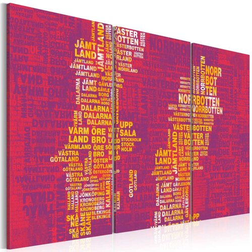  Slika - Text map of Sweden (pink background) - triptych 90x60 Slike