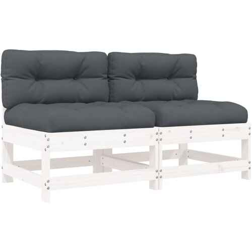 Maison Chic Sredinski kavč - Sofa - Kanape z blazinami 2 kosa bela trdna borovina, (21727345) Cene