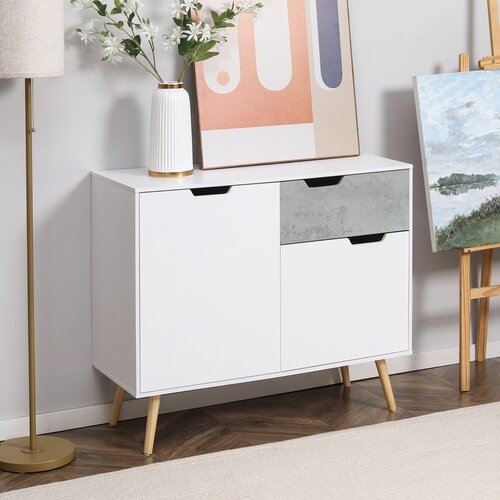 HOMCOM pohištvo za dnevno sobo z 2 omarama z 2 vratoma in predalom, moderna bočna večnamenska omara iz iverne plošče in borovega lesa, 98x39x81,5 cm, siva in bela, (20745416) Cene