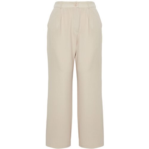 Trendyol Curve Stone High Waist Wide Leg Wide Leg Pleated Woven Trousers Cene
