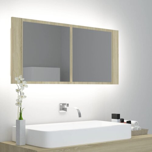  LED kupaonski ormarić s ogledalom boja hrasta 100x12x45 akrilni Cene