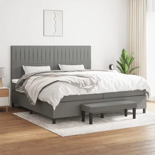 vidaXL Box spring postelja z vzmetnico temno siva 200x200 cm blago