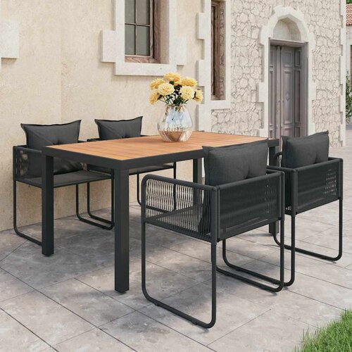  5-dijelni vrtni blagovaonski set od PVC ratana crno-smeđi Crna Dužina stola 150 cm Cene