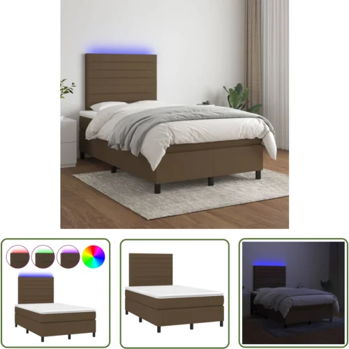 The Living Store Box spring postelja z vzmetnico LED tem. rjava 120x200 cm blago - Box Spring Postelja, (21737208)