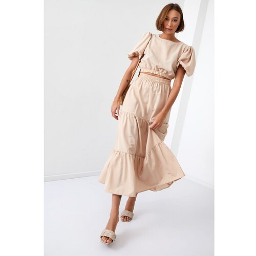 Fasardi women's summer set blouse with a skirt beige Slike