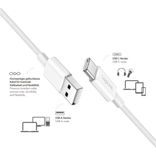Logilink USB 2.0 Type C cable, C/M na USB - A/M, bela, 1.0m Cene