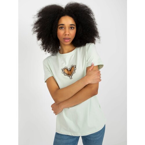 Fashion Hunters Bright mint t-shirt with application and cutout Cene