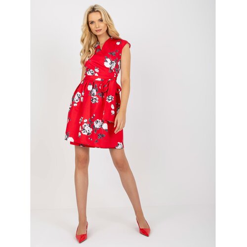 Fashion Hunters Red flared cocktail dress with flowers Slike
