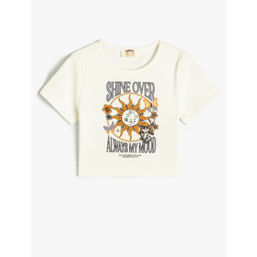 Koton Crop T-Shirt Sun Printed Crew Neck Cotton Cene