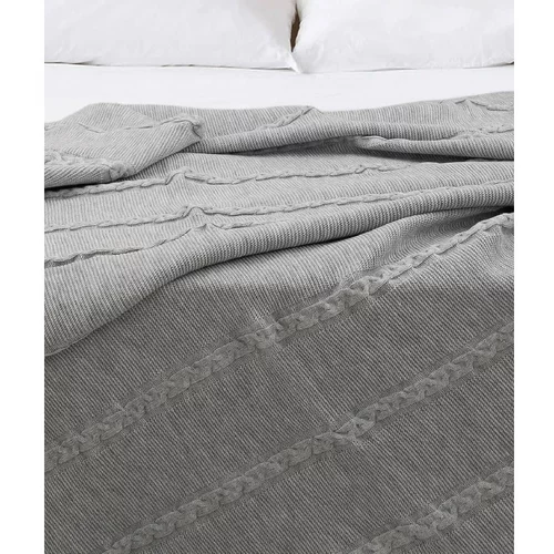 Oyo Concept Sivi pamučni prekrivač za bračni krevet 200x220 cm Trenza -