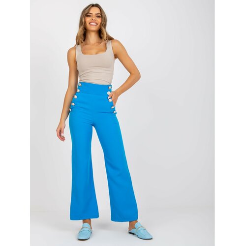 Fashion Hunters Blue fabric trousers with a wide leg Slike