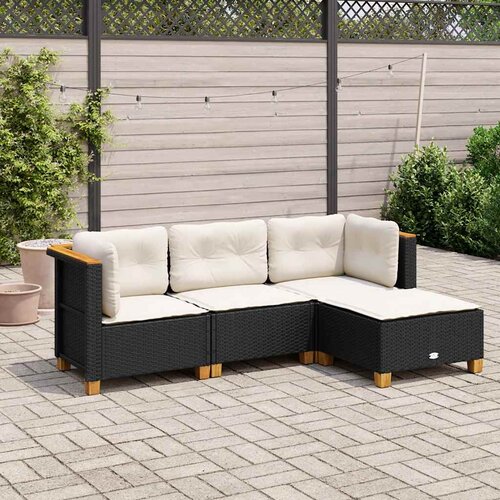  4-dijelni set vrtnih sofa od poliratana s jastucima crni Cijene