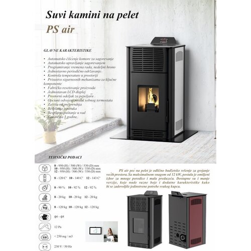 Mareli kamin na pelet ps 10 air (10kW) crna Cene
