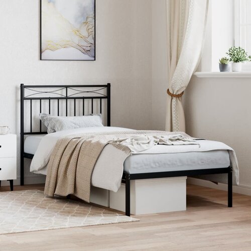 VidaXL Metalni okvir za krevet s uzglavljem crni 90x190 cm Slike