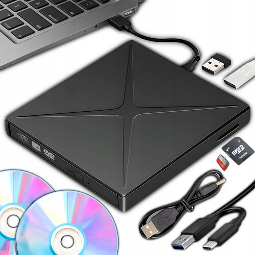  4u1 prijenosni vanjski pogon CD i DVD snimač USB 3.0 SD čitač Slike