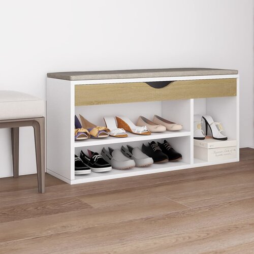 vidaXL klupa za cipele s jastukom bijela/hrast 104x30x49 cm od iverice Cijene