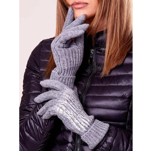 Fashionhunters Gray gloves with wool and shiny application