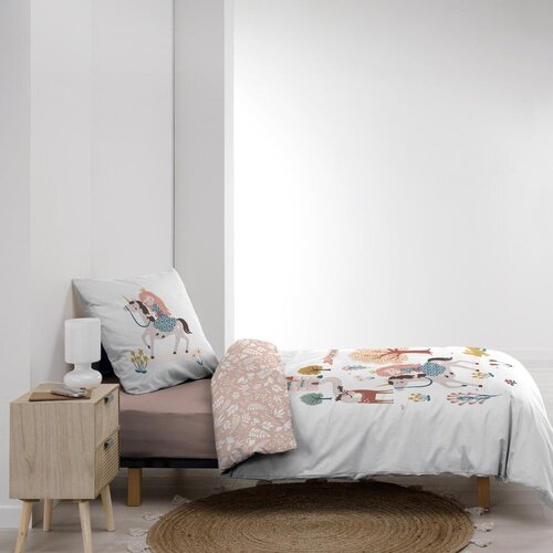 Douceur d int&amp;eacute;rieur Bijela/ružičasta pamučna dječja posteljina za krevet za jednu osobu 140x200 cm Lilibelle &amp;ndash; Slike