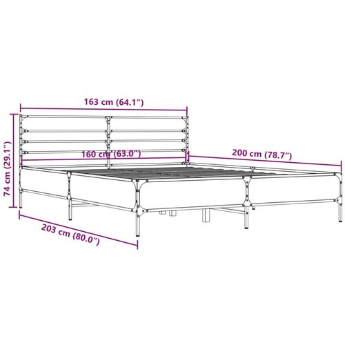 Okvir kreveta boja hrasta 160x200 cm konstruirano drvo i metal Slike