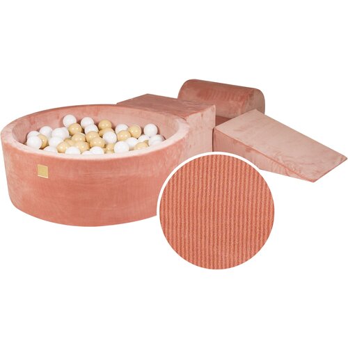 MeowBaby Penasti igralni set z jamo za žogo 90x30cm/200 žogic 7cm, Igralni set za otroka, 3 elementi, Velvet žamet, Roza, Žoge: bela, bež, (20801217) Cene