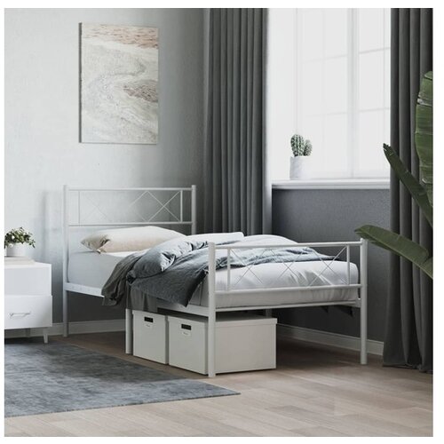 VidaXL Metalni okvir kreveta uzglavlje i podnožje bijeli 107x203 cm Slike