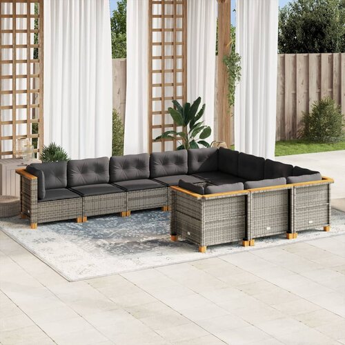 vidaXL 10-dijelni set vrtnih sofa od poliratana s jastucima sivi Cijene