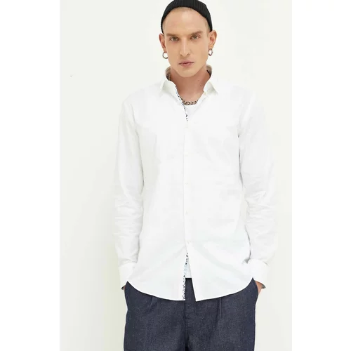Hugo Pamučna košulja za muškarce, boja: bijela, slim, s klasičnim ovratnikom