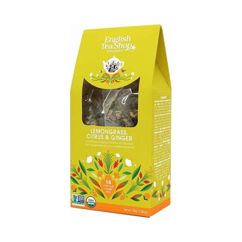 English Tea Shop Bio zeli&amp;scaron;čni čaj iz limonine trave, ingverja in citrusov - 15 piramidnih vrečk Slike