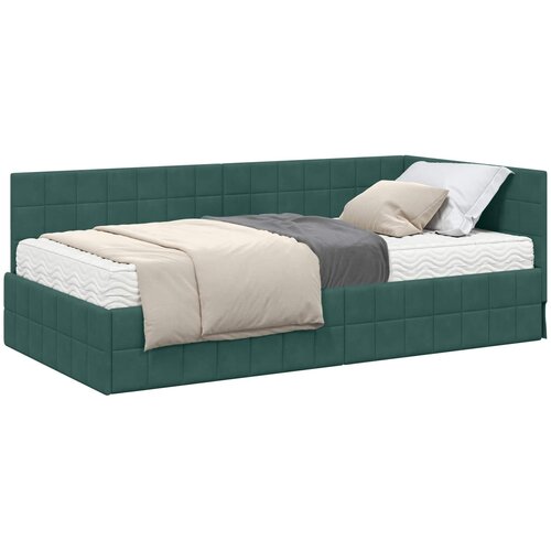 vidaXL Kutni krevetni okvir s madracem 2 pcs Zelena Bar&scaron;un - Tamnozelena 90 x 200 cm Cijene