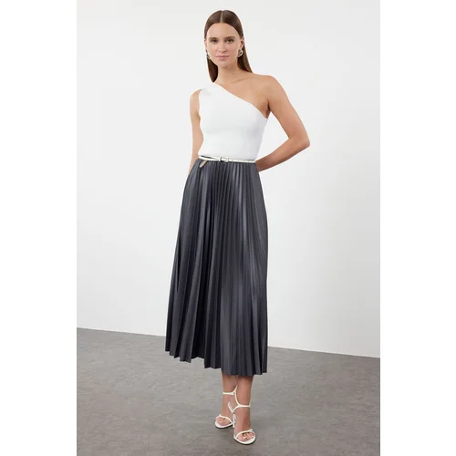 Trendyol Anthracite Pleated Maxi Knitted Skirt