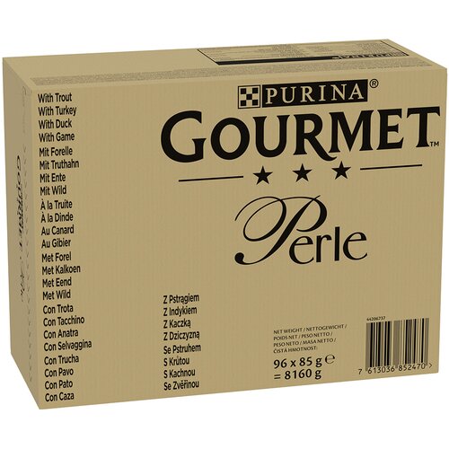 JUMBO pakiranje Gourmet Perle 96 x 85 g - Postrv, puran, raca, divjačina v želeju Cijene