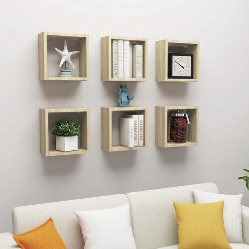 VidaXL kockaste zidne police 6 kom boja hrasta sonome 30 x 15 x 30 cm Slike