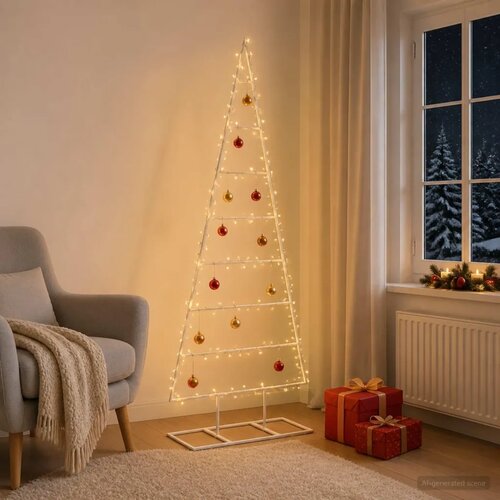  Metalna božićna jelka KUOPIO 150 cm Čelik s pra&amp;scaron;kastim premazom - 150 cm Bijela bez LED svjetala Slike