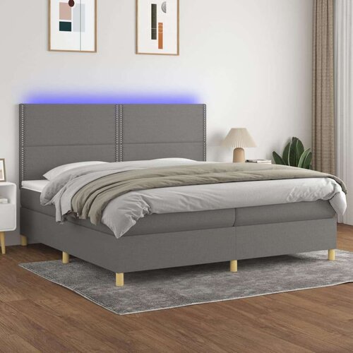  Box spring postelja z vzmetnico LED temno siva 200x200 cm blago, (20724956) Slike