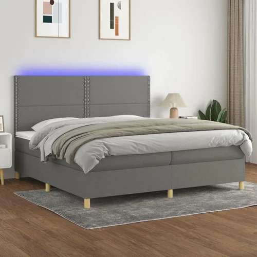  Box spring postelja z vzmetnico LED temno siva 200x200 cm blago, (20724956)