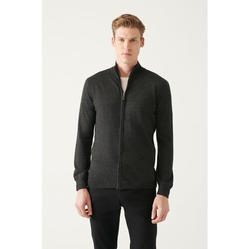 Avva Men's Anthracite Wool Blend Half Zipper Stand-Up Collar Standard Fit Regular Cut Cardigan Slike