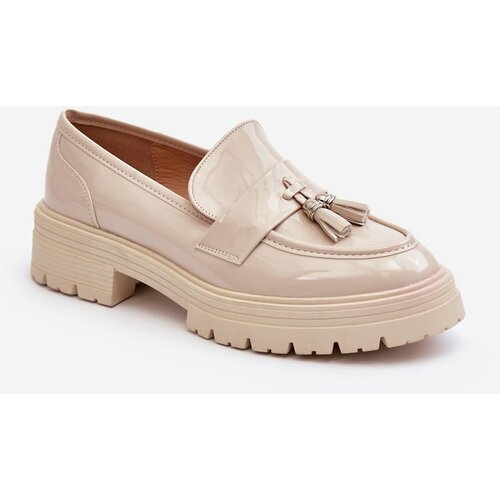 Kesi Patented loafer boots with fringes, light beige velenase Slike
