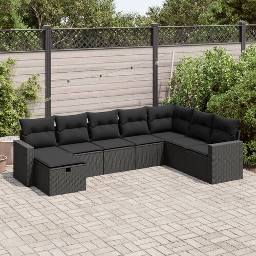 VidaXL 8-dijelni set vrtnih sofa od poliratana s jastucima crni Slike