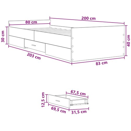  Okvir kreveta s pohranom s ladicama Crni hrast 80 x 200 cm Slike