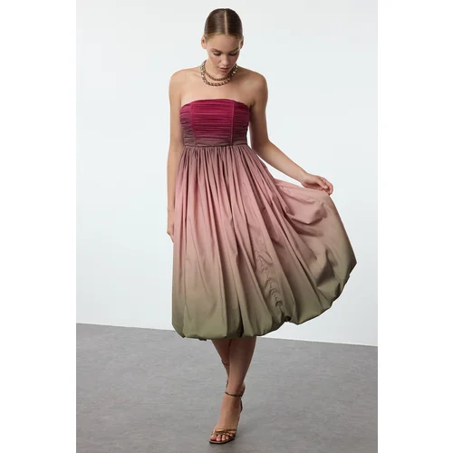 Trendyol Multicolored Gradient Patterned Balloon Skirt Detailed Poplin Dress