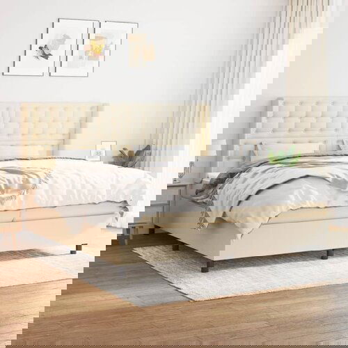 VidaXL Box spring postelja z vzmetnico krem 200x200 cm blago Slike