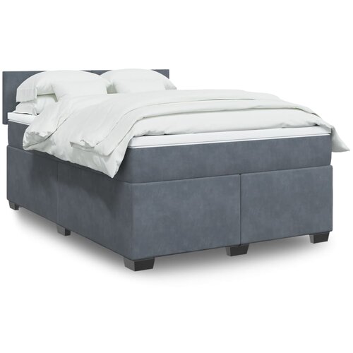 VidaXL Box spring postelja z vzmetnico temno siva 160x200 cm žamet Slike