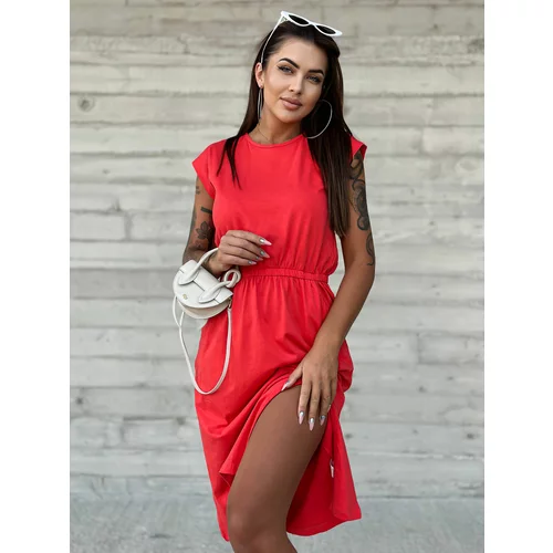 Fashion Hunters Red Casual Dress MAYFLIES with Round Neckline